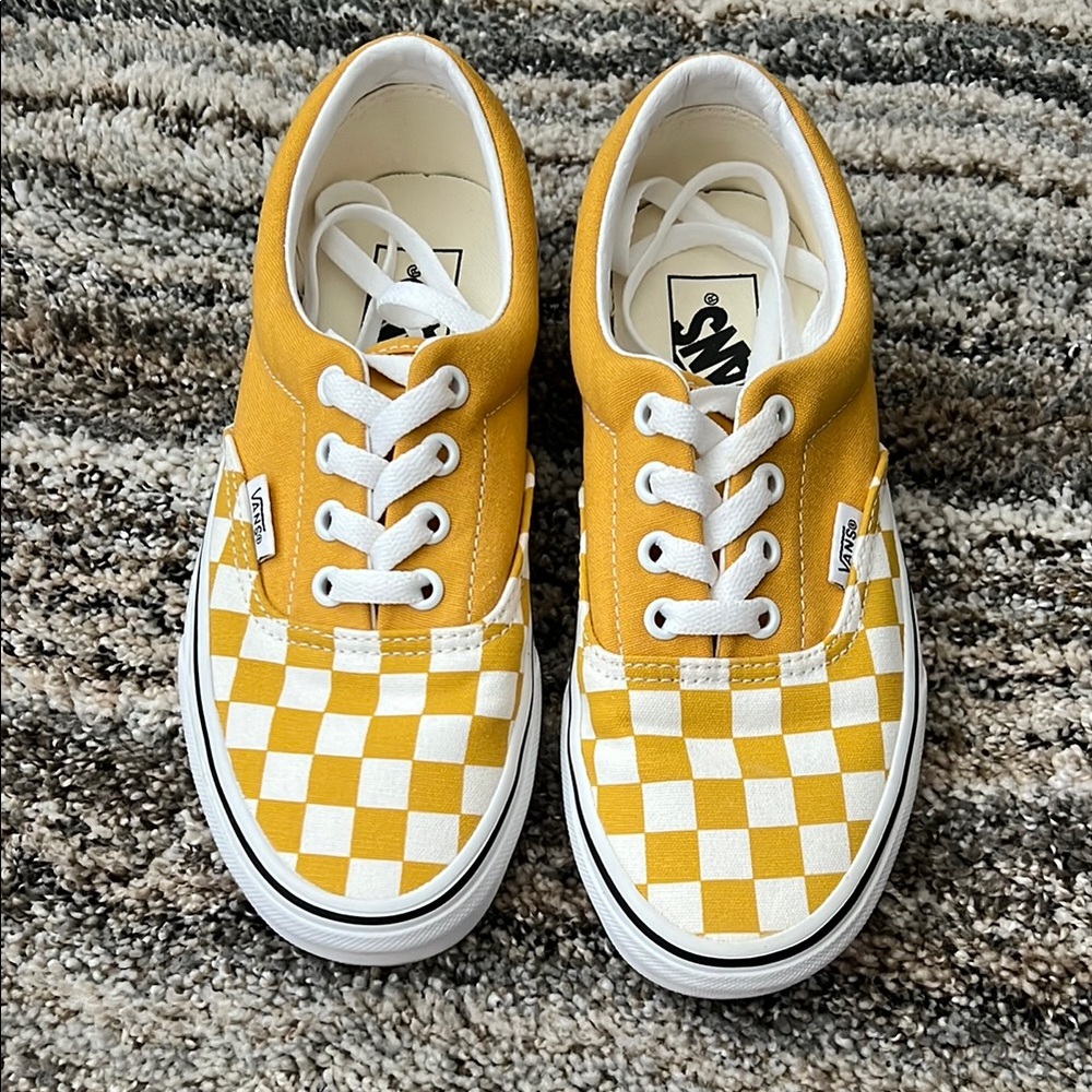 Vans Yellow and White Checkerboard Sneakers
